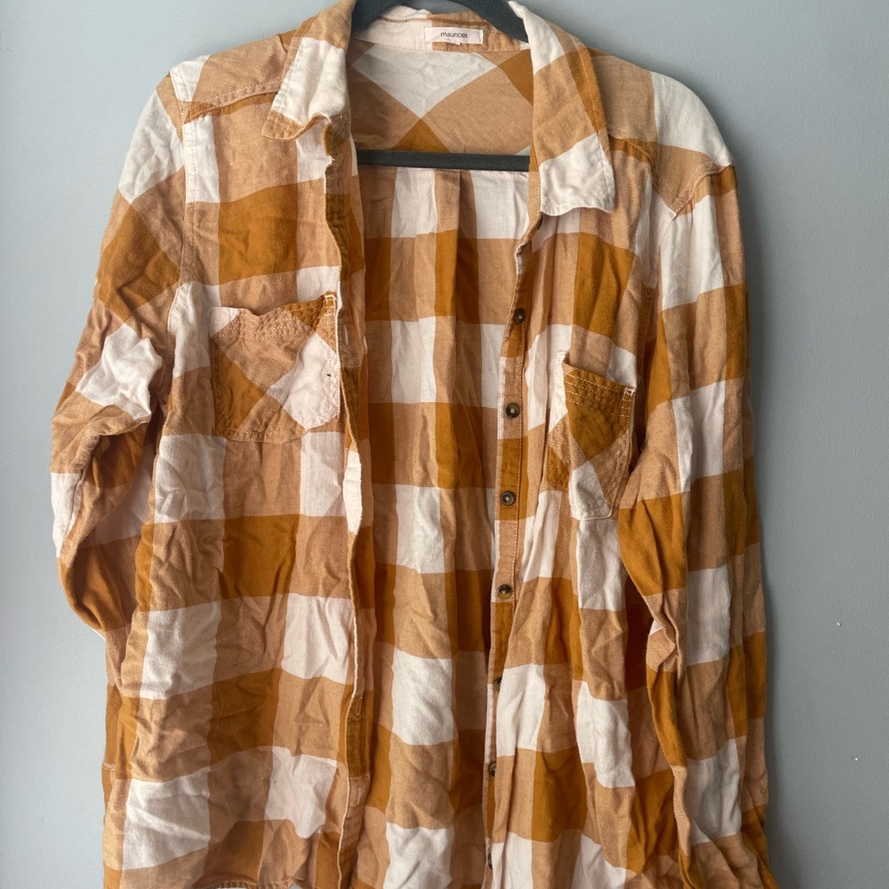 Maurices Mustard and White Plaid Shirt